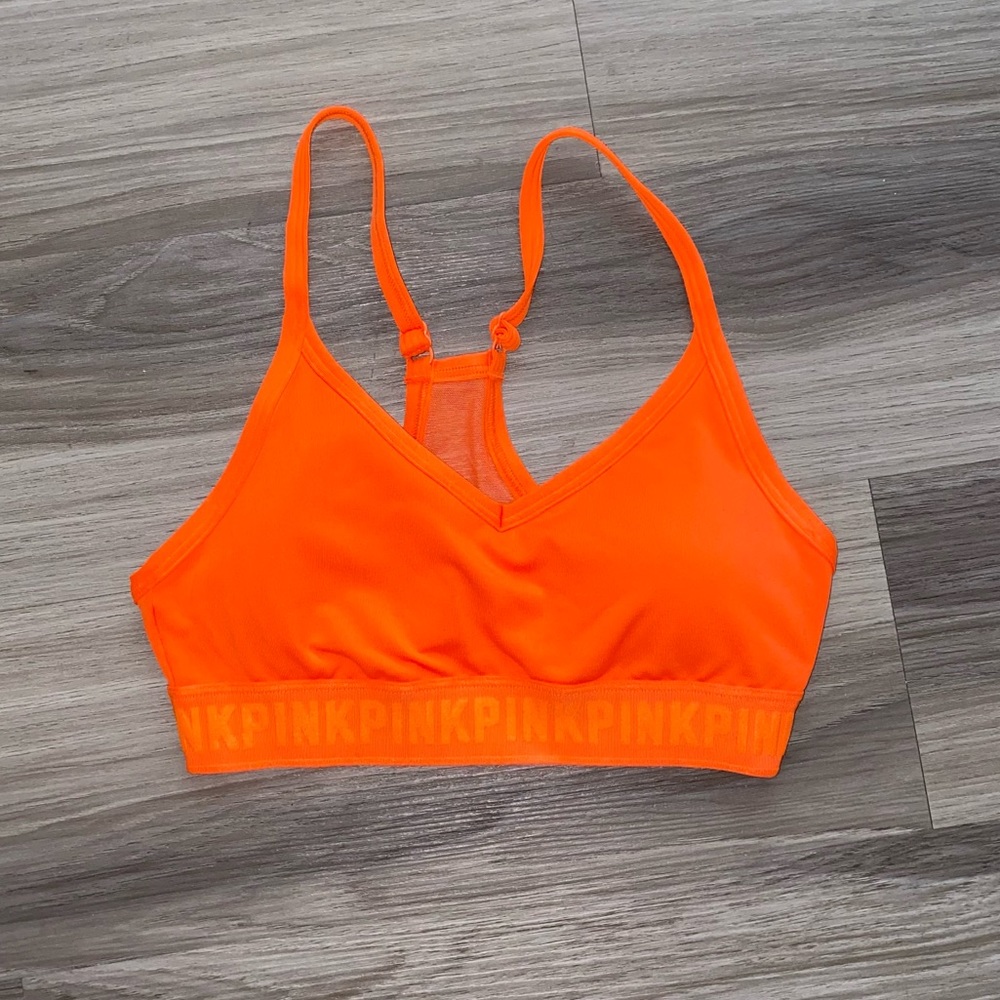 PINK neon orange sports bra